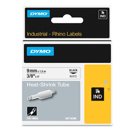 Dymo Rhino Heat Shrink Tubes Industrial Label Tape, 0.37 in. x 5 ft, White/Black Print 18053